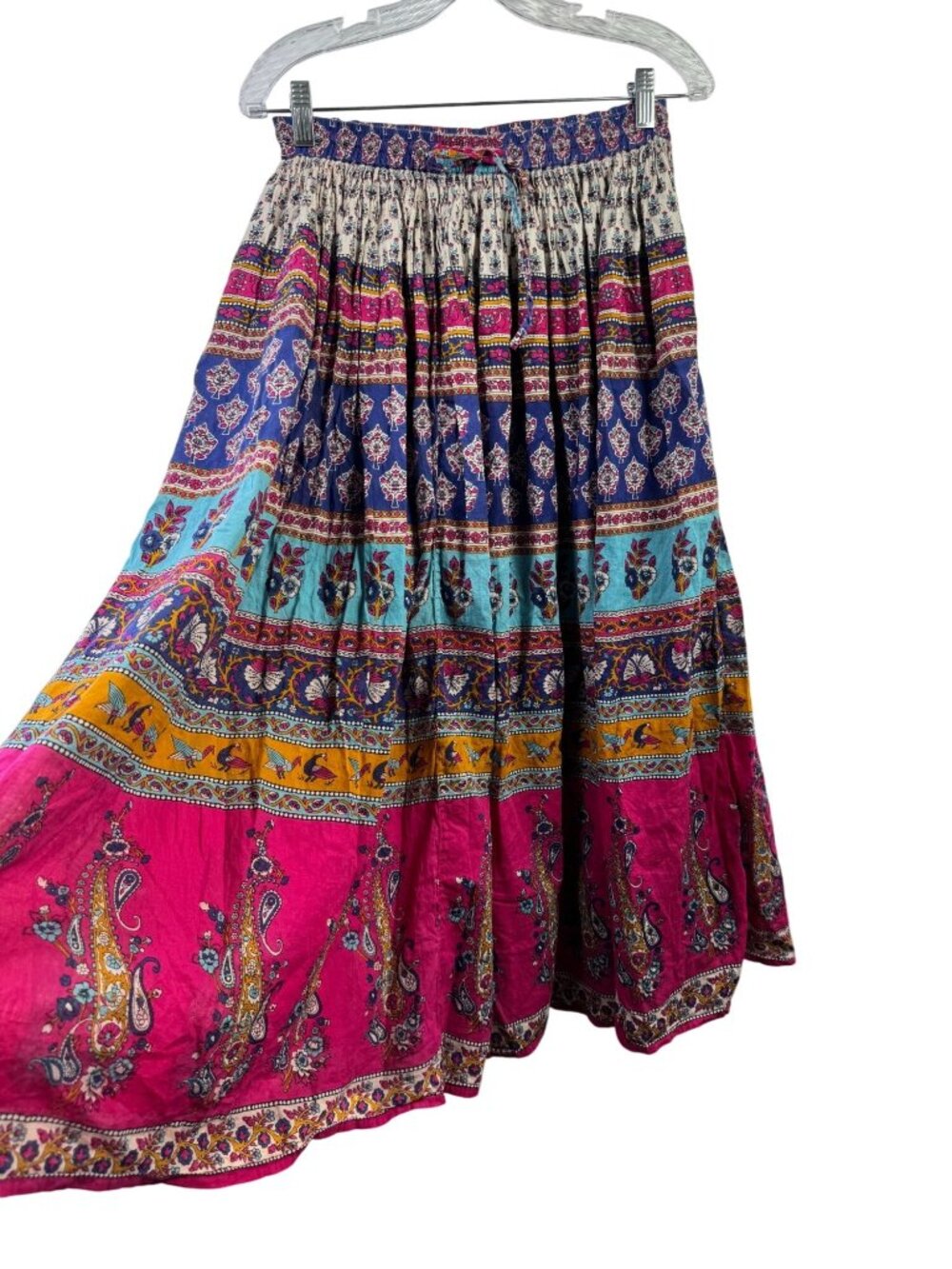 Angie Colorful Boho Midi Skirt Elastic Waist Multicolor Paisley Size Medium